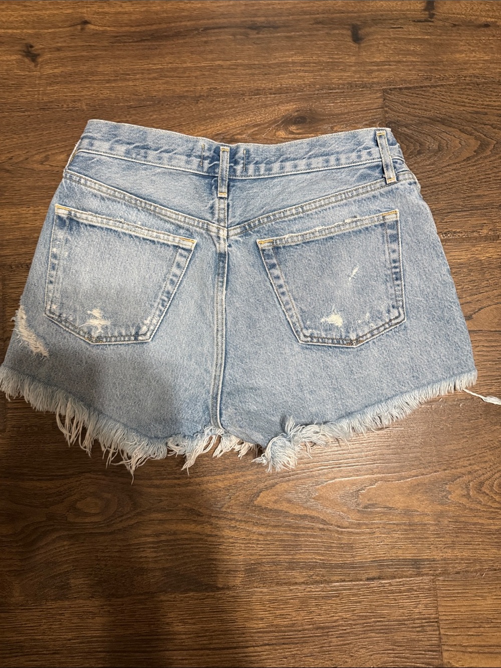Agolde Light Blue Distressed High-Waist Cutoff Shorts - Picture 5 of 5